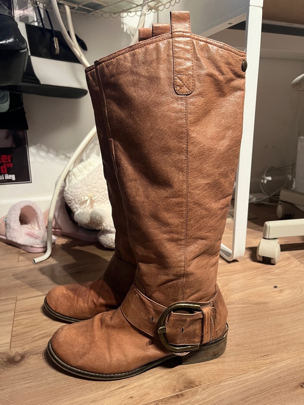 Steve Madden Tan Leather Mid-Calf Buckle Boots